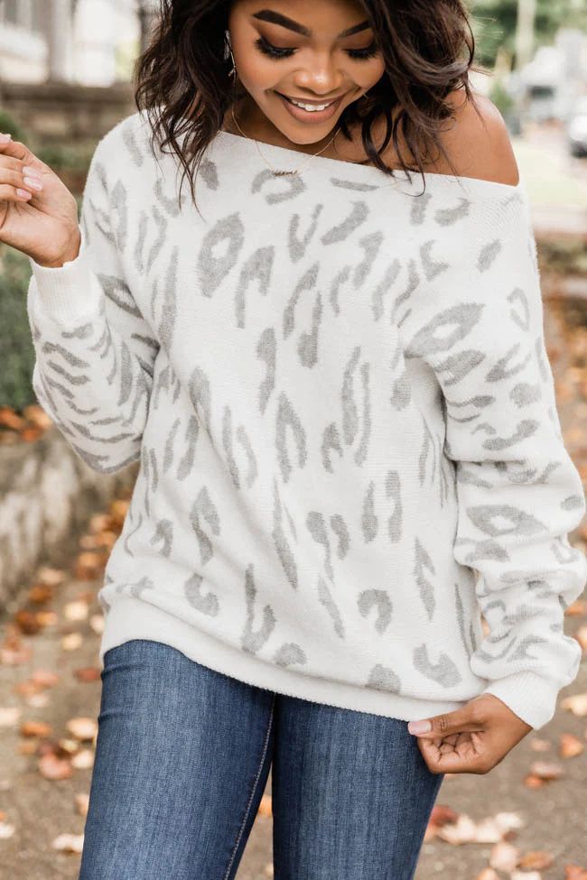 Rewrite The Past Animal Print Grey Sweater | The Pink Lily Boutique