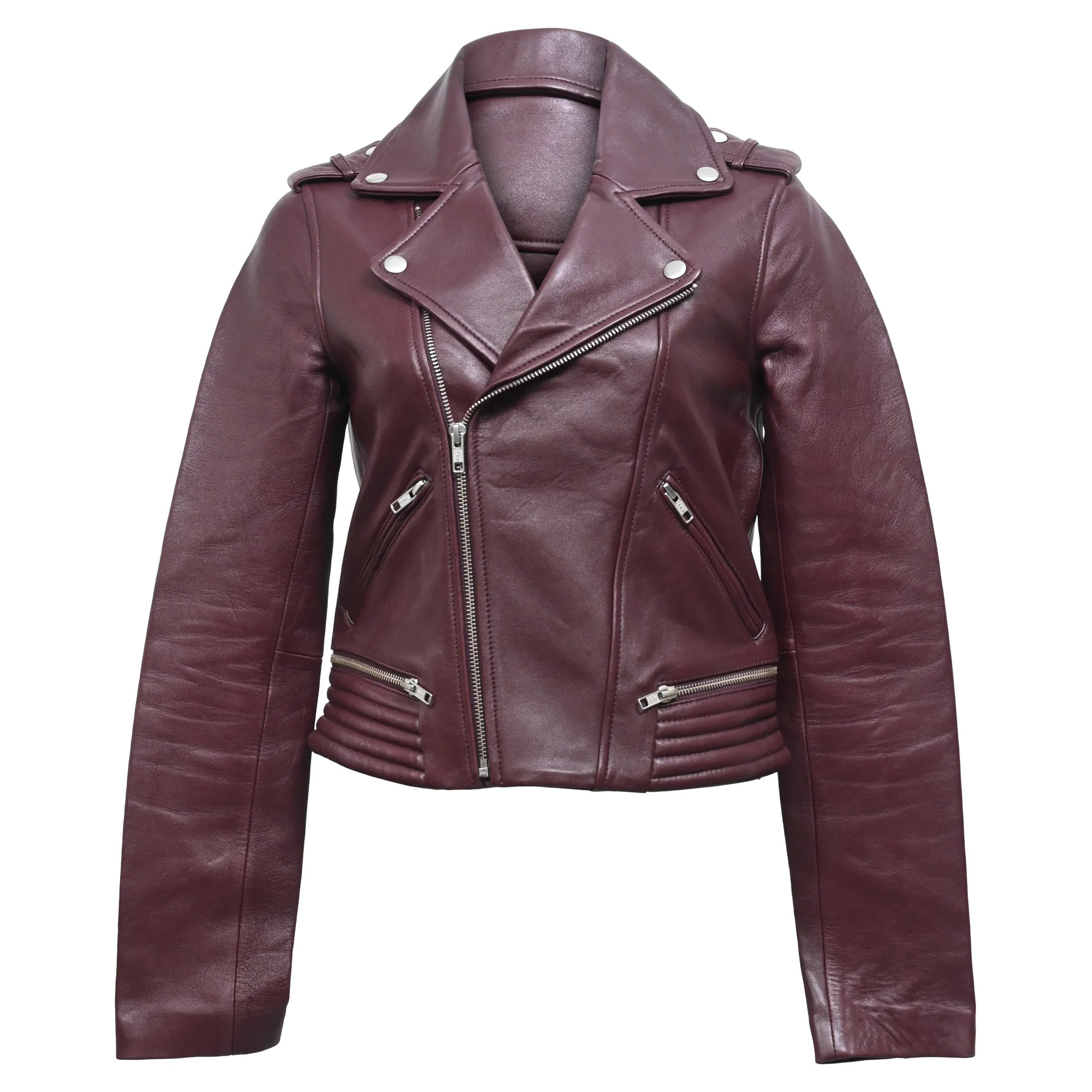 Maje Biker-Style Jacket in Burgundy Leather | Shop Simon