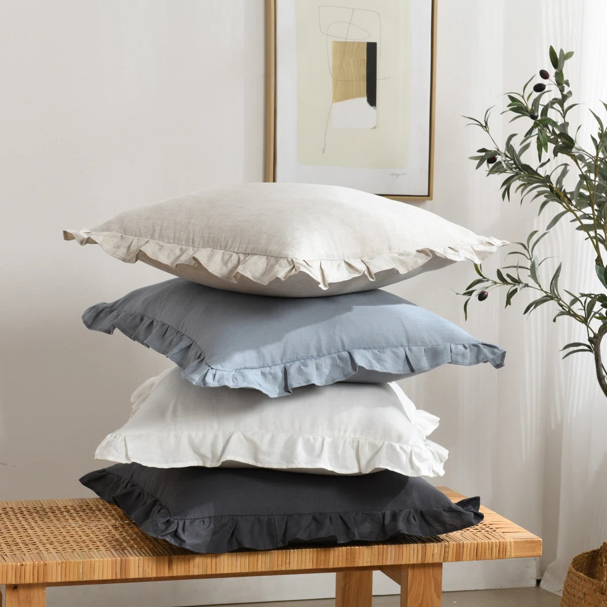 Linen Pleated Ruffled Romantic Fringes Pillow Covers (Set of 2) | Wayfair North America