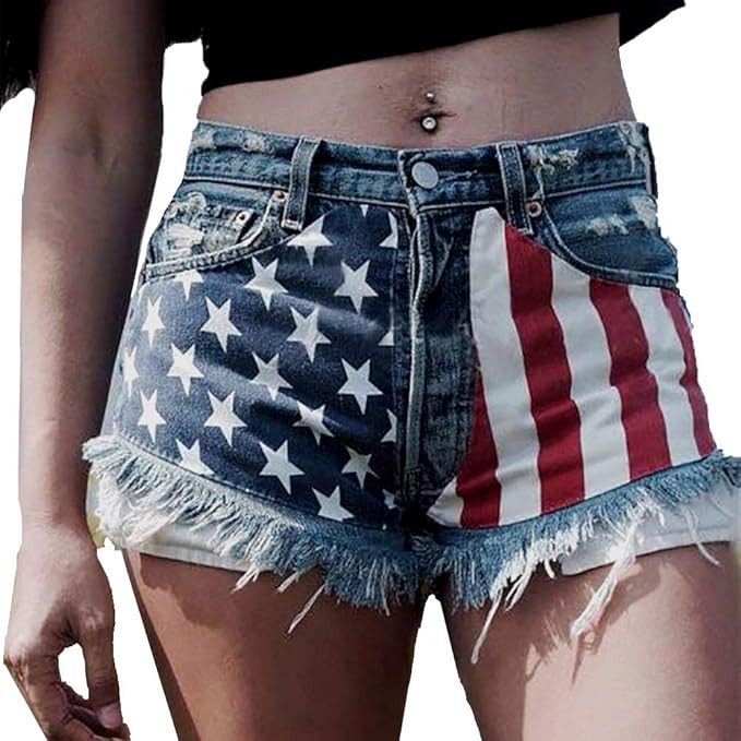 Cffvdiz 4Th of July Shorts Women American Flag Print Sexy Denim Jean Shorts Hot Pants | Amazon (US)