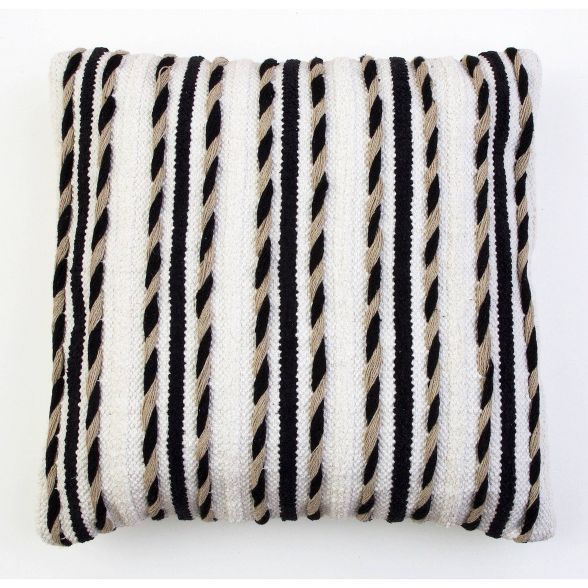 20"X20" White & Black Hugh Woven Pillow White/Black - Decor Therapy | Target