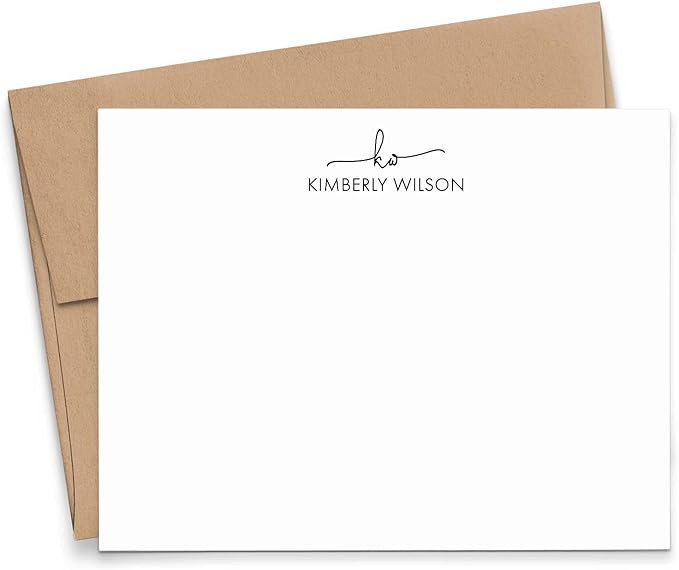 2 Letter Initial Monogram Stationary Set with Envelopes, FLAT NOTE CARDS, Personalized Monogramme... | Amazon (US)