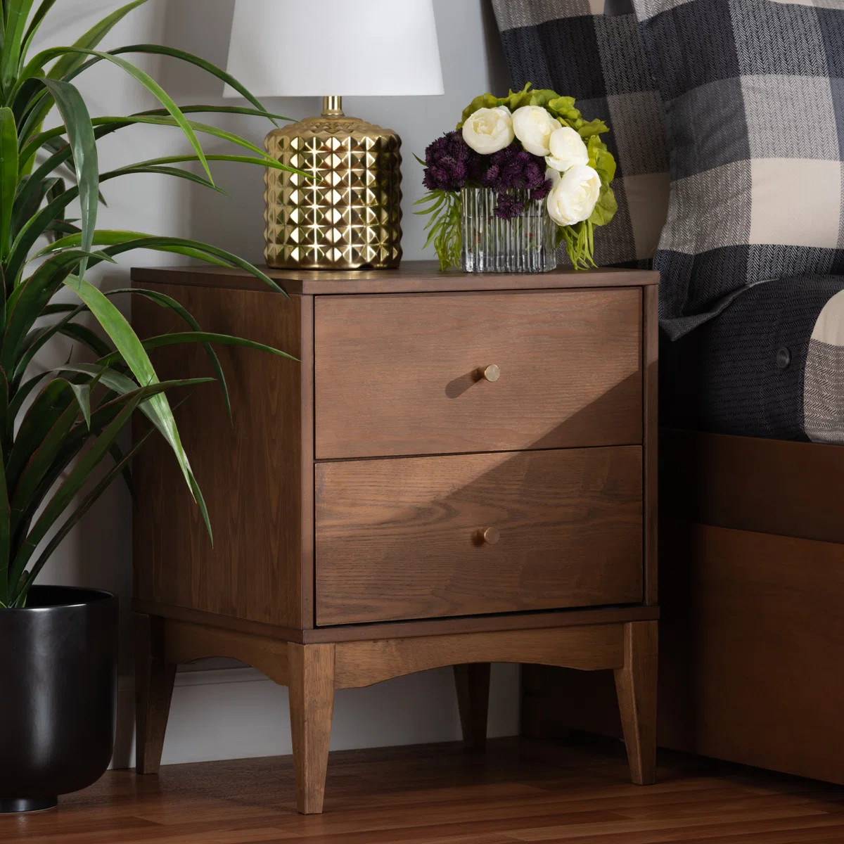 18.6'' W Brown mid-century modern nightstand with two drawers, 23.2 H, 18.6 W and 15.7 D | Wayfair North America