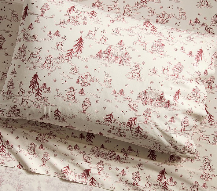 Chris Loves Julia Organic Christmas Toile Sheet Set | Pottery Barn Kids