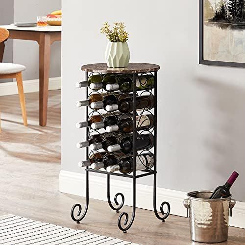 VECELO Metal Wine Rack Console Table, Freestanding Floor Bottles Organizer & Display Shelf with Faux | Amazon (US)