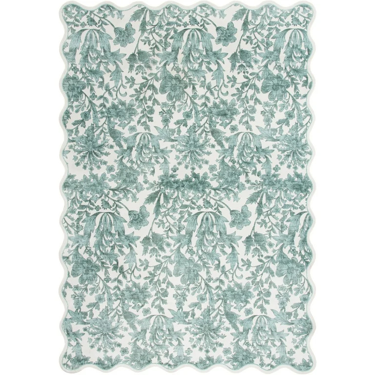 Mainstays Green Feather Faux Fur Scalloped Indoor Area Rug, 7'x10' | Walmart (US)