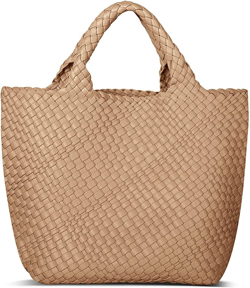 Womens Vegan Leather Woven Bag with Purse, Fashion Handmade Beach Tote Bag Top-handle Handbag | Amazon (US)