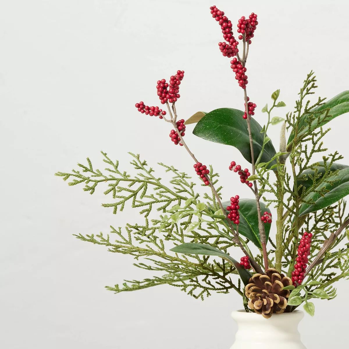 12" Faux Cedar & Magnolia Leaf with Winterberries Christmas Arrangement - Hearth & Hand™ with M... | Target