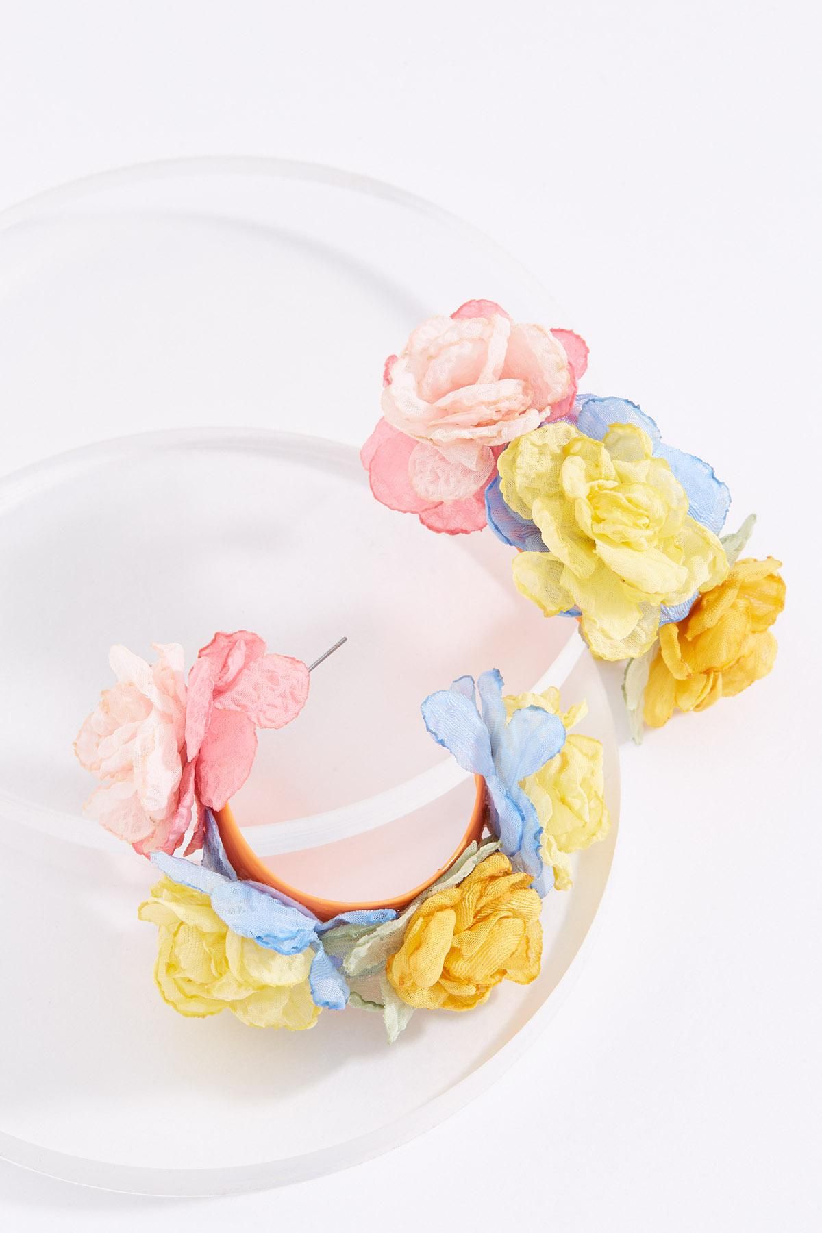 Multicolor Chiffon Floral Hoop Earrings | Cato Fashions