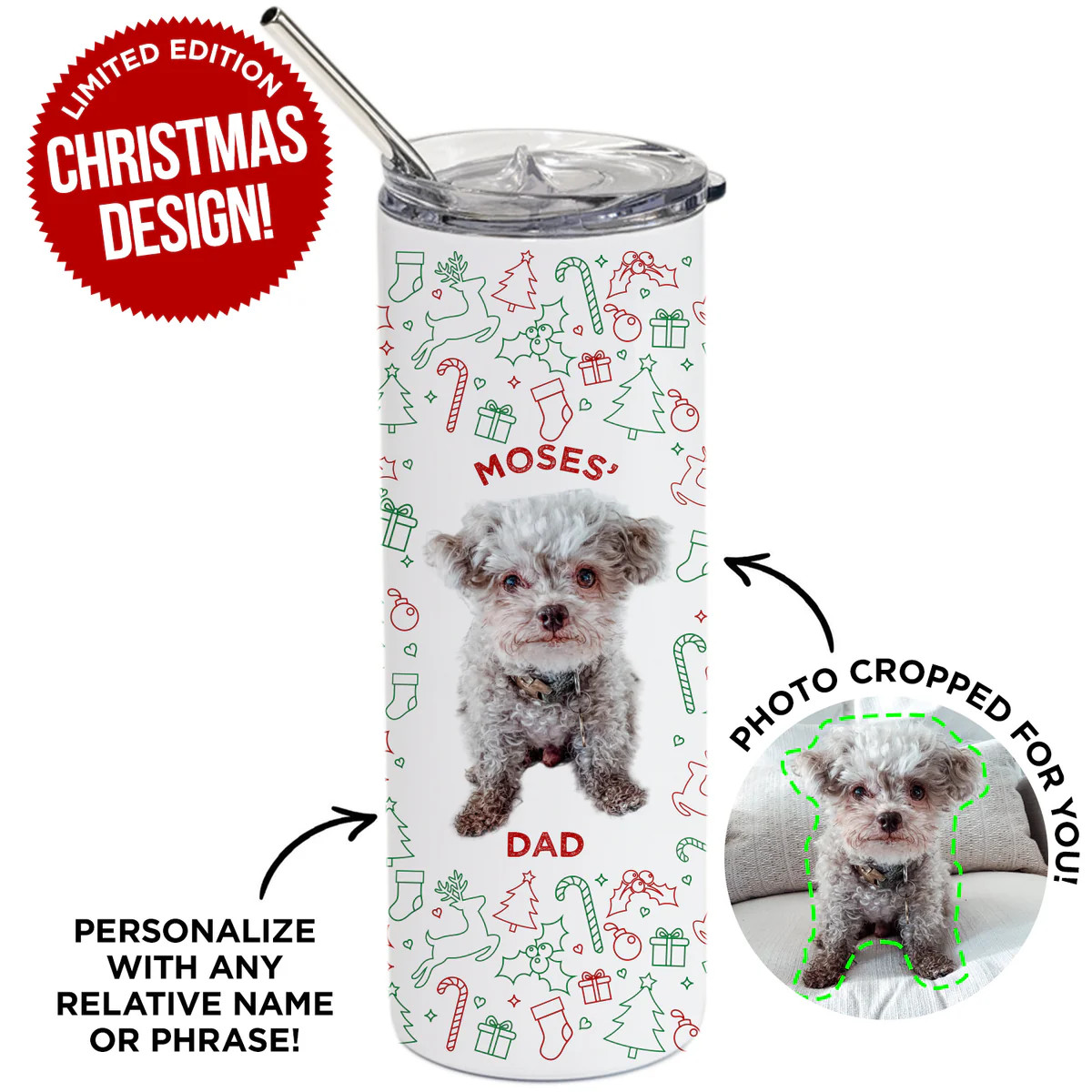 Personalized Pet Christmas Skinny Tumbler | Type League Press