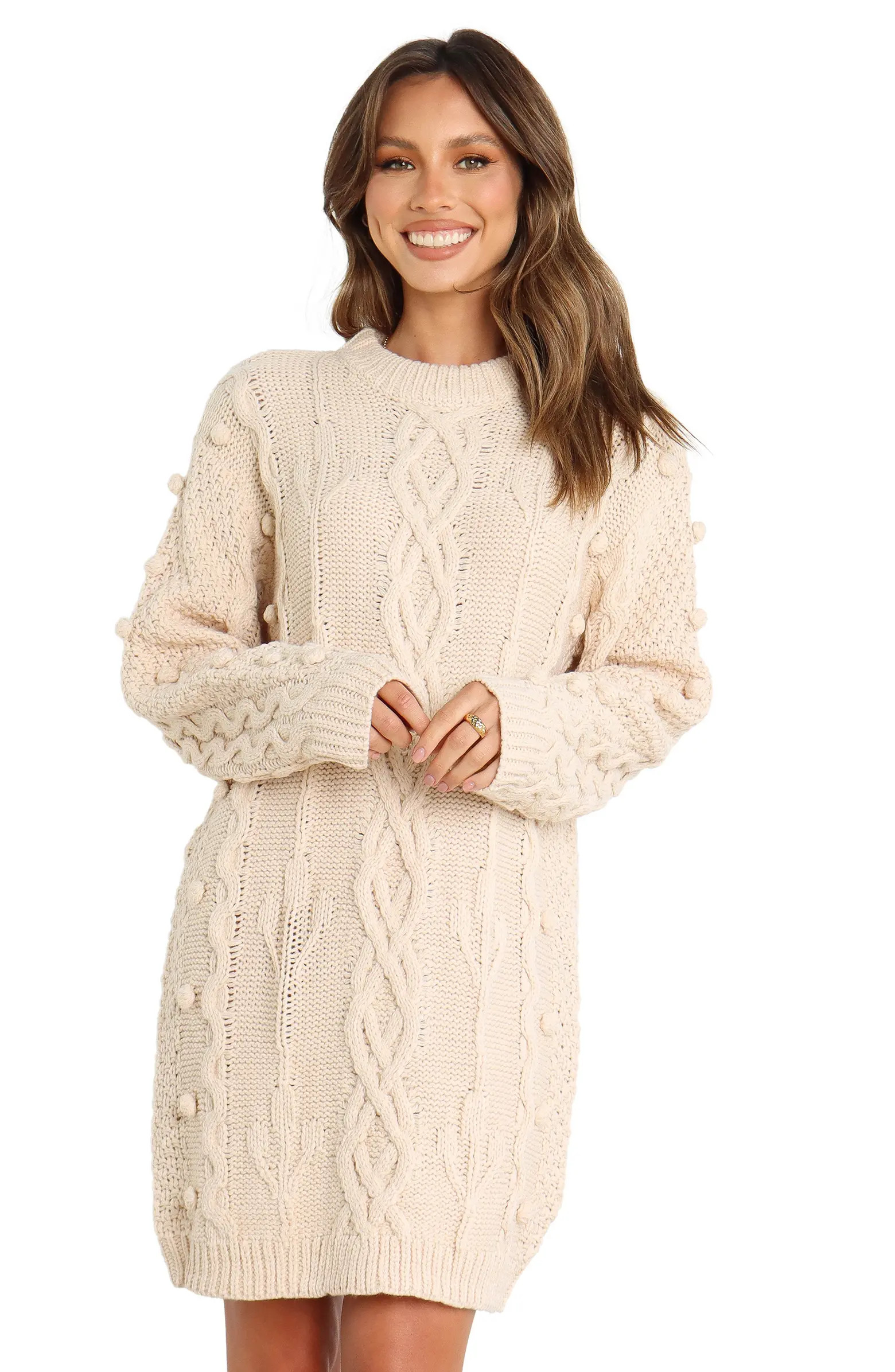 Mona Cable Stitch Long Sleeve Sweater Minidress | Nordstrom