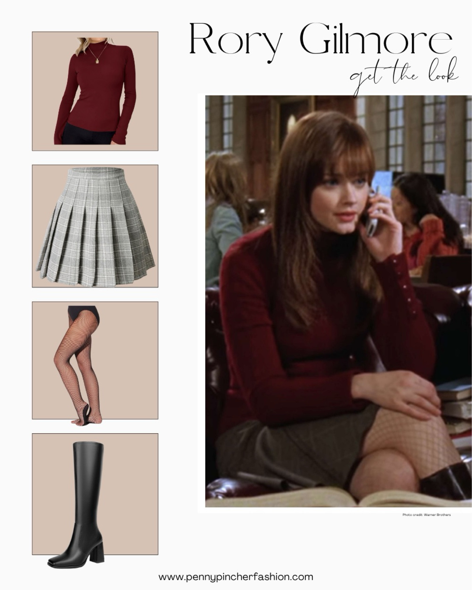 Rory Gilmore outfit recreated with items from Amazon! This fishnet and plaid skirt outfit was a memorable look of Rory’s! Gilmore girls outfit idea 