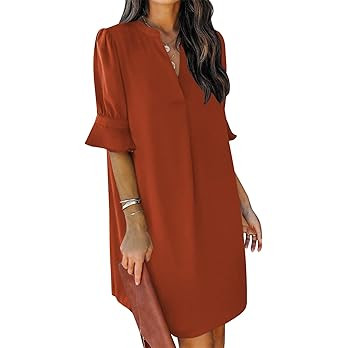 QACOHU Summer Dresses for Women V Neck Ruffle Short Sleeve Casual Shift Dress | Amazon (US)