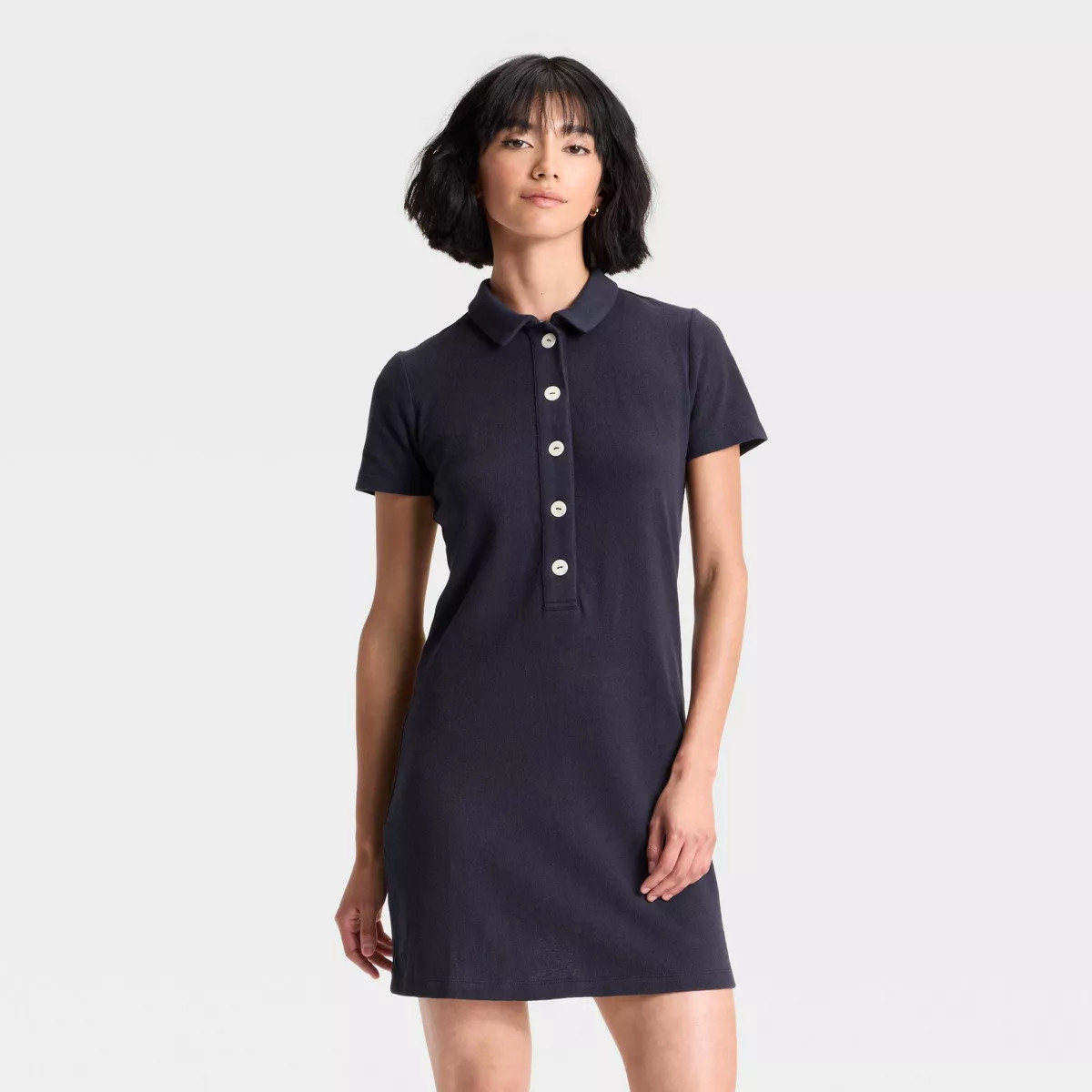 Women's Short Sleeve Knit Mini Shirtdress - Universal Thread™ Blue Striped L | Target
