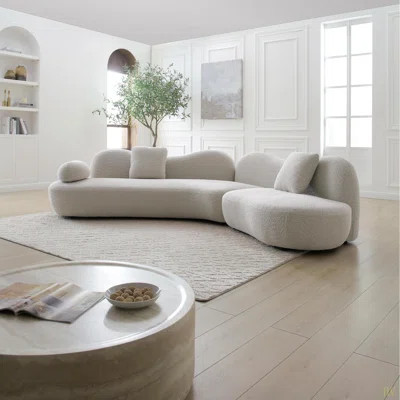 Modern Sectional Curved Sofa Boucle 5-Seater Modular Sofa Couch, Non-Compressed Upholstered Sofa With Solid Wood Frame With Unique Butterfly Backrest | Wayfair North America