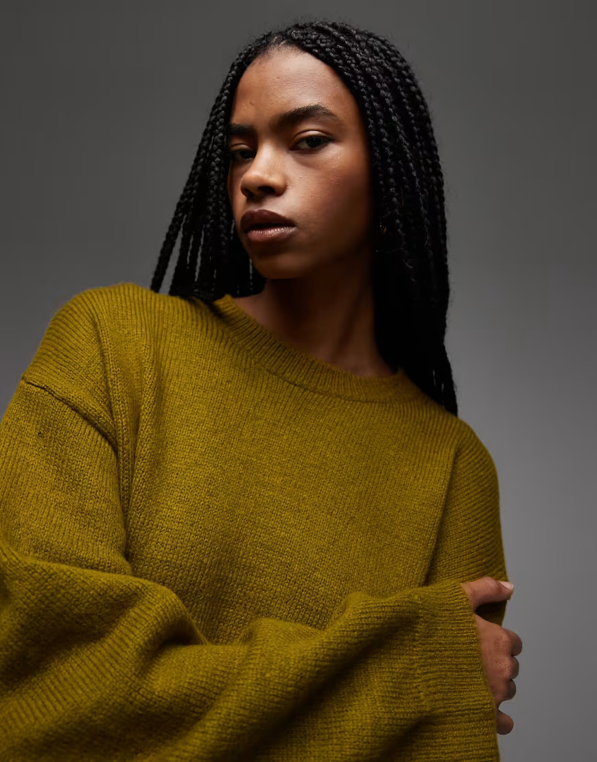 ASOS DESIGN fluffy wide sleeve knit sweater in olive-Green | ASOS (Global)