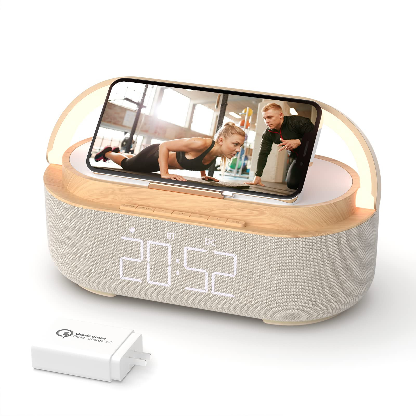 COLSUR Bluetooth Speaker Alarm Clock with Wireless Charger, FM Radio, Adjustable LED Night Light,... | Amazon (US)