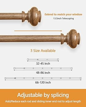 Wood Curtain Rods for Windows 32 to 45 Inch, 1 Inch Adjustable Curtain Rod Decoration Boho Draper... | Amazon (US)