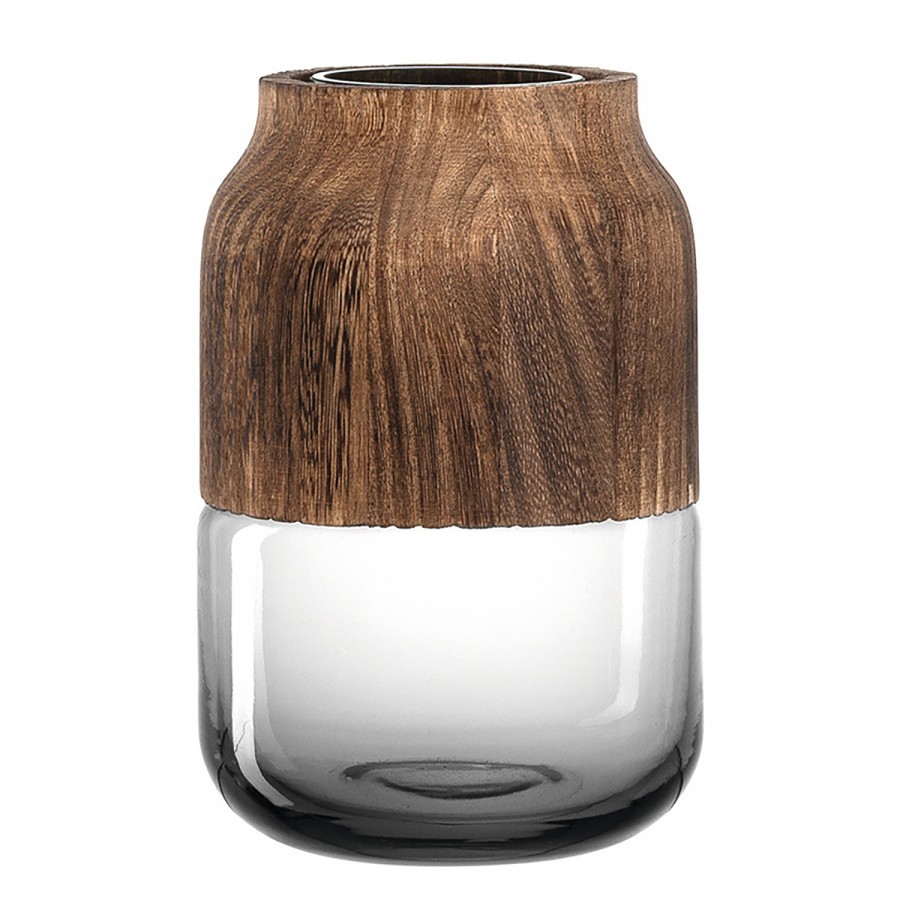 Vase Colletto I - Glas / Paulownia massiv - Basalt / Braun | Home24 DE