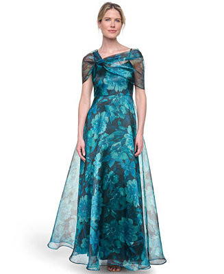 Petite Asymmetric Neck Cap-Sleeve Ball Gown | Macy's