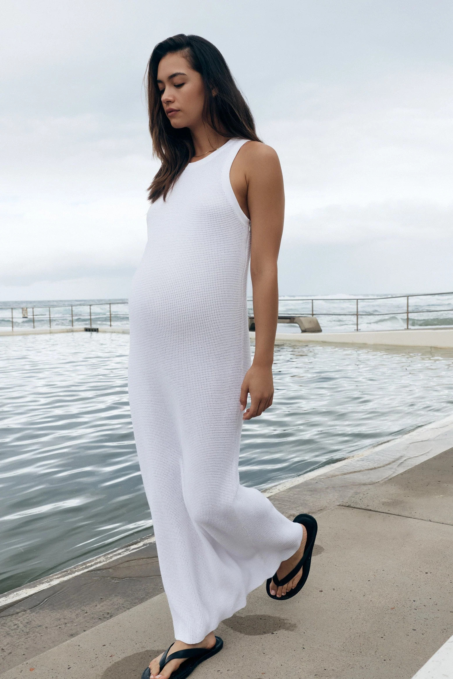 Sleeveless Crochet Maxi Dress (White) | Legoe Heritage Maternity APAC