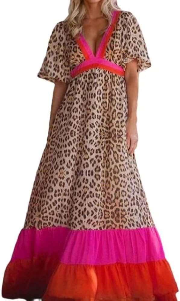 Women 2024 Summer Dress Boho Floral Sleeveless Tie Shoulder Flowy Smocked Long Beach Maxi Dress | Amazon (US)