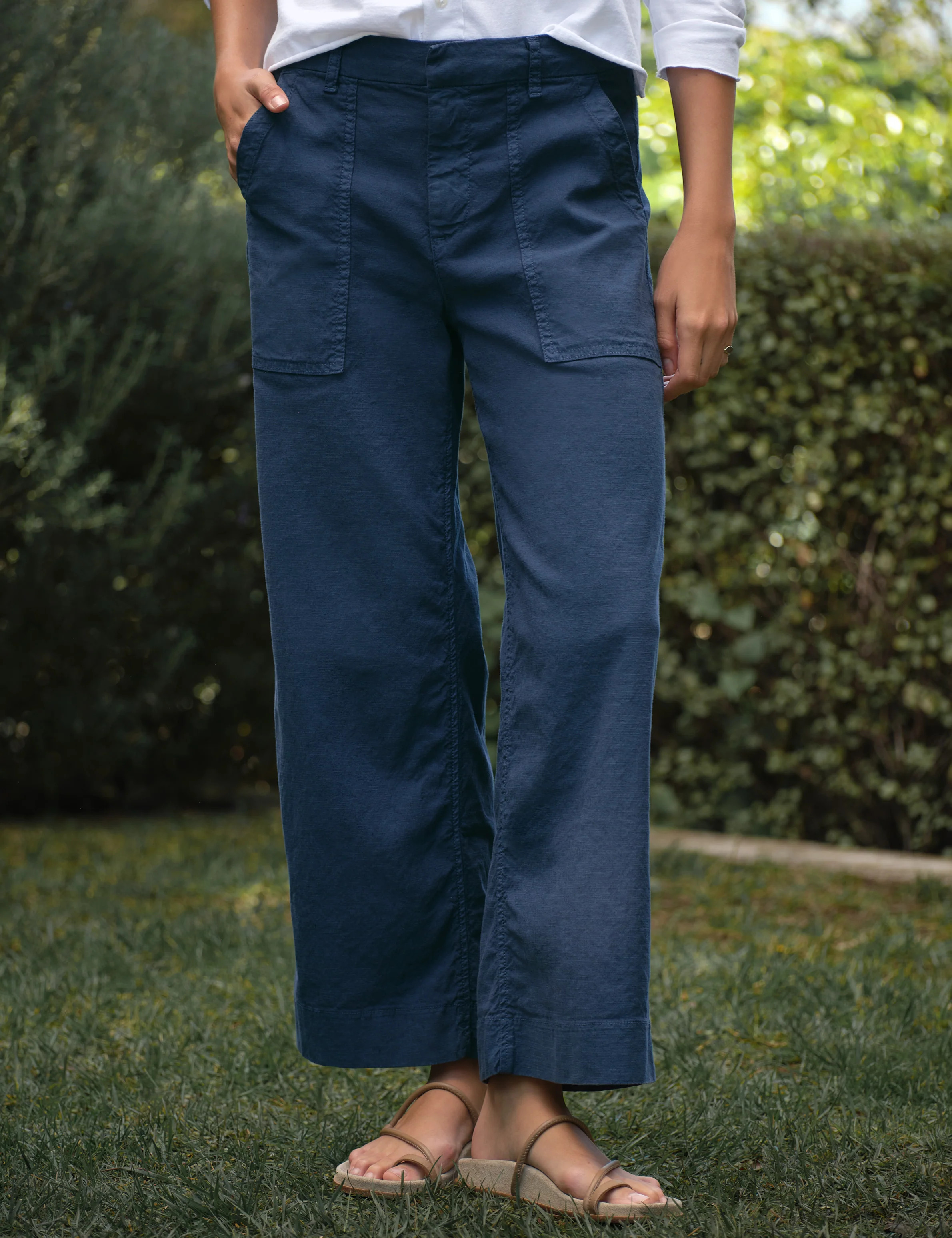 WEXFORD PATCH POCKET Summer Navy, Italian Performance Linen | Frank & Eileen