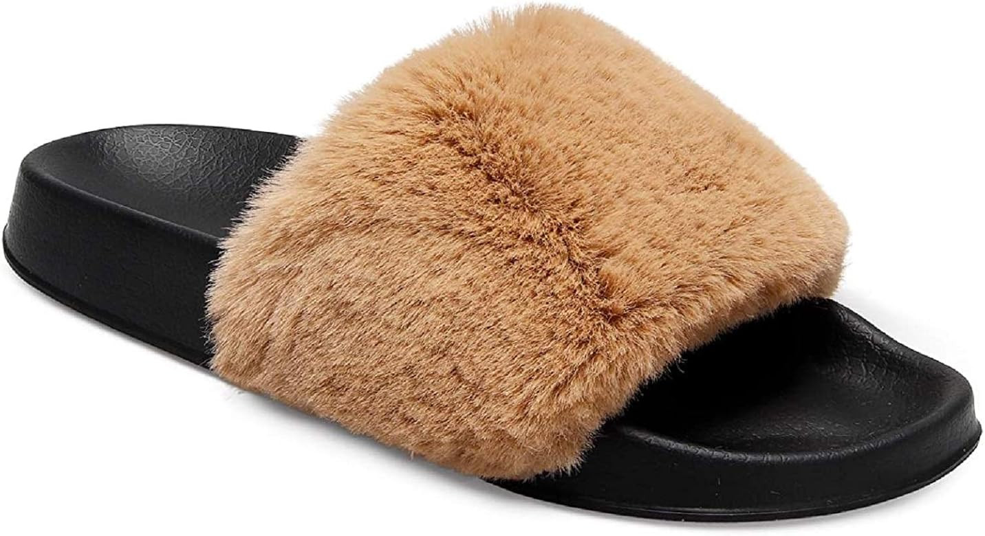 JOINFREE Womens Furry Slippers Indoor Outdoor Home Casual Flat Slides Sandal | Amazon (CA)