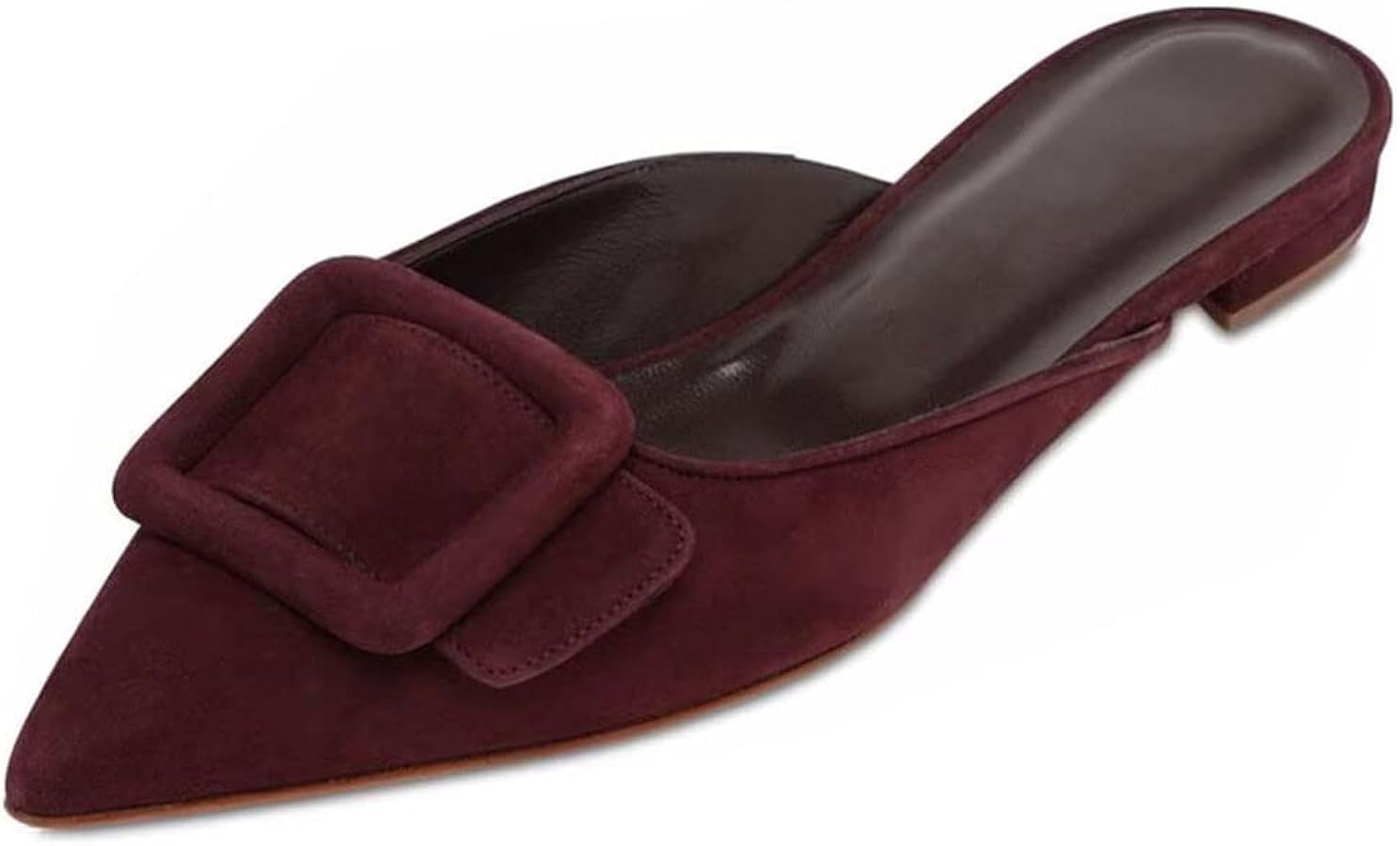 Divanne Mules for Women, Buckle Flat Mules Pointed Toe Backless Mule Slides Suede Slip On Loafers | Amazon (US)