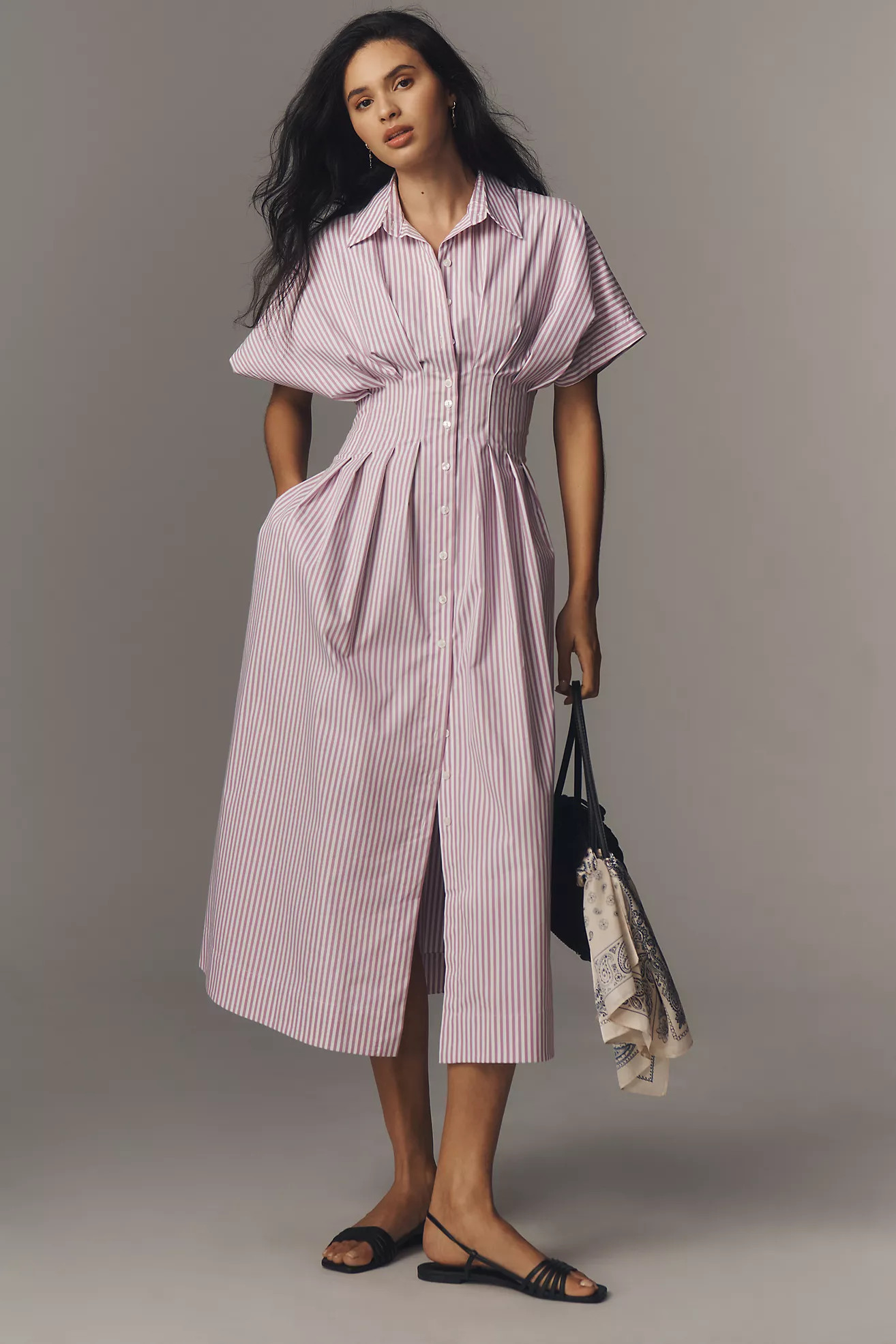 The Tobie Button-Front Pleated Shirt Dress by Exquise | Anthropologie (US)