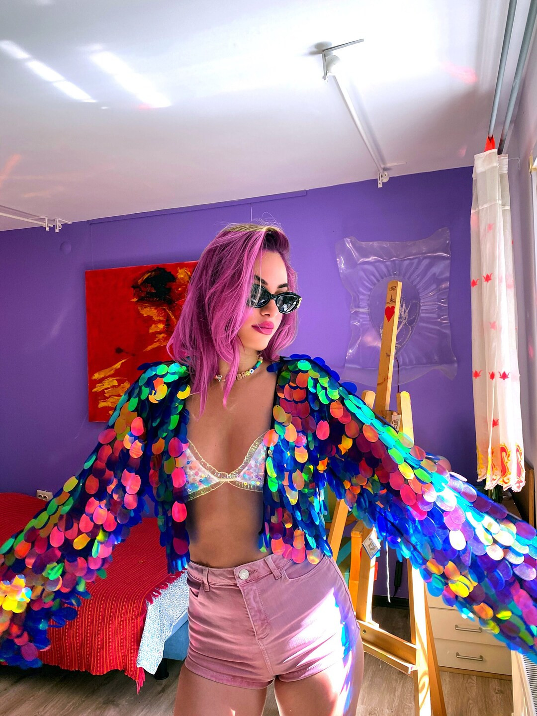 Holographic Rainbow Jacket Sequin Colorful Costume unicorn iridescentRave outfit party Music fest... | Etsy (US)