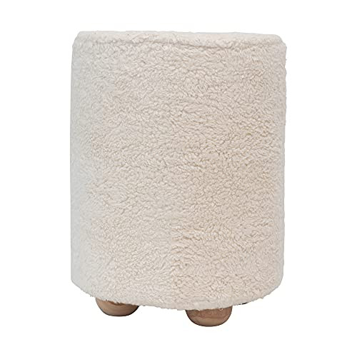 Bloomingville Round Cotton Sherpa Pine Wood Feet Pouf, Cream | Amazon (US)