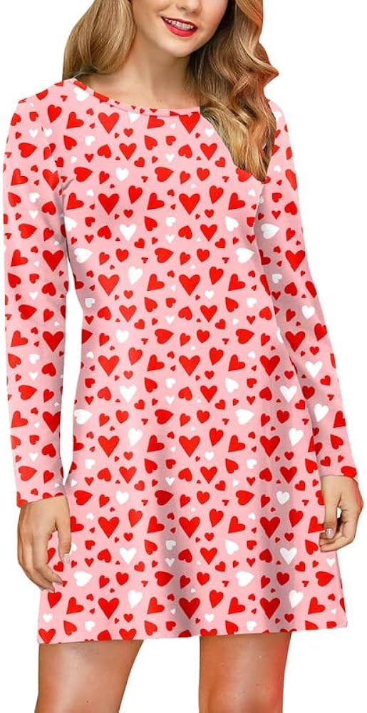 Spadehill Valentine's Women Heart Graphic Dress with Pocket | Amazon (US)