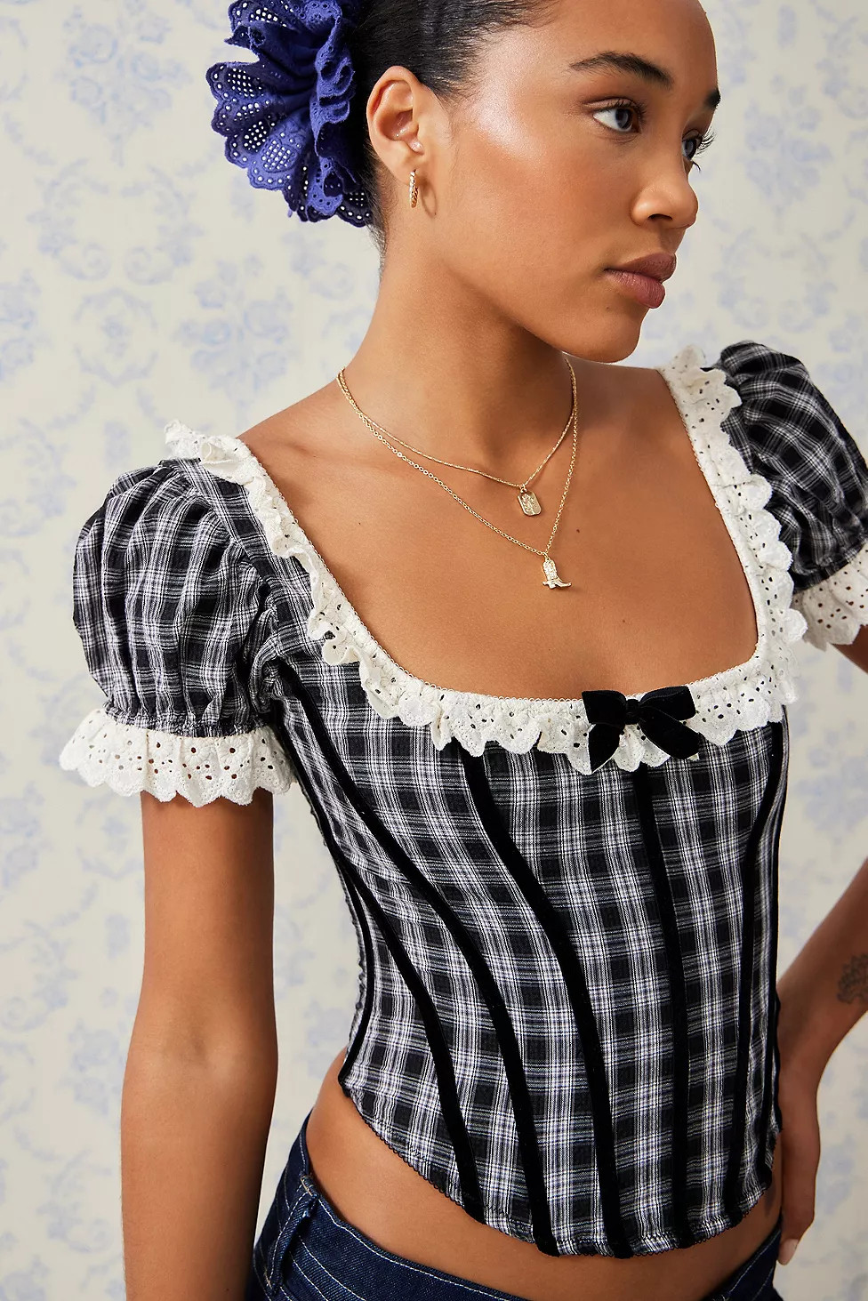 UO Clara Checked Corset | Urban Outfitters UK