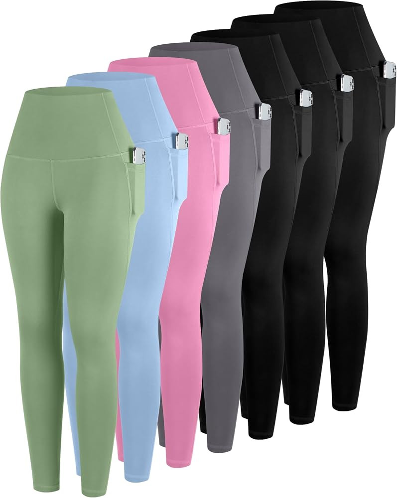 ATHVOTAR Leggings with Pockets for Women, 7 Packs High Waisted Workout Tummy Control Yoga Pants | Amazon (US)
