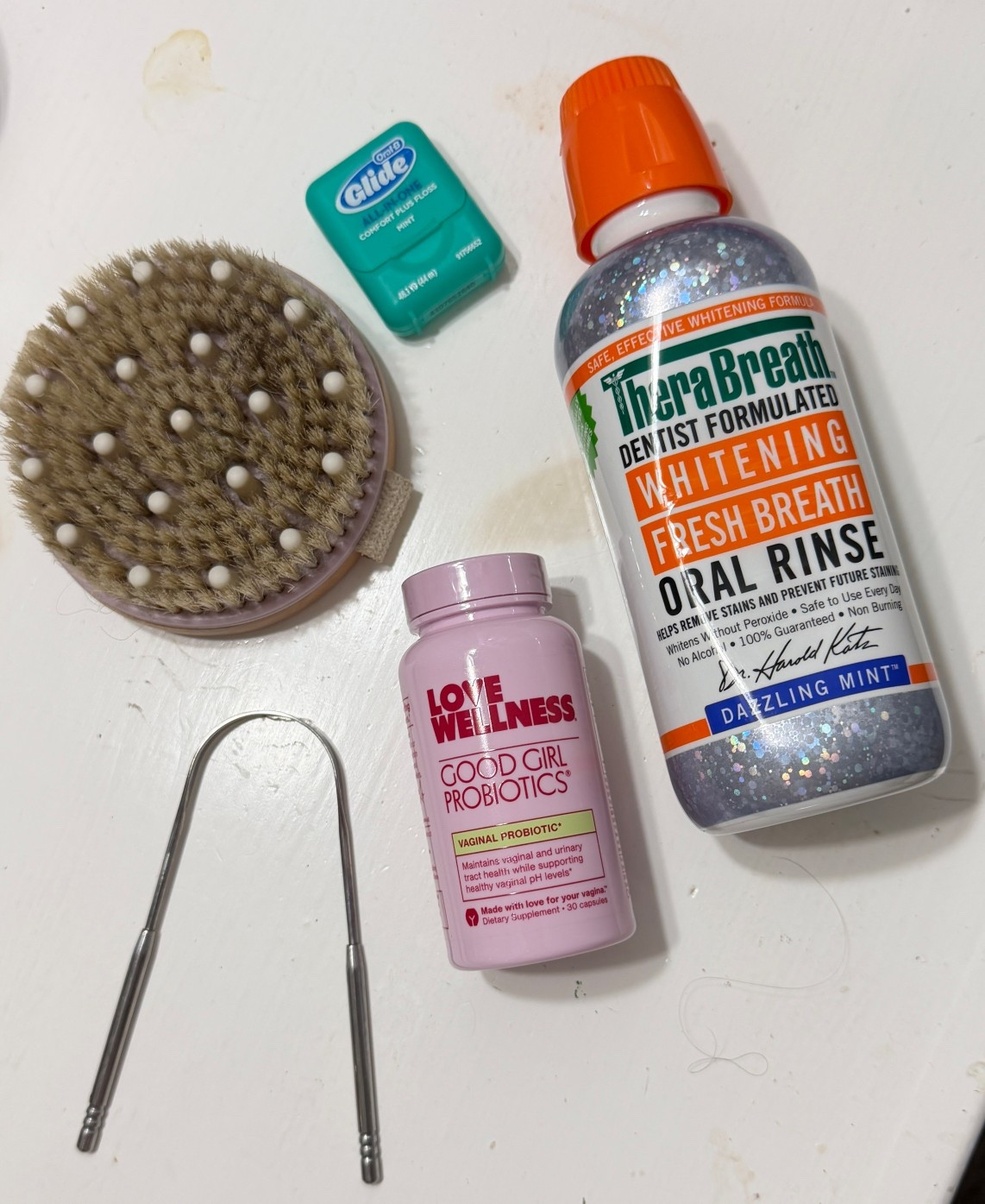my daily morning routine product lineup. i use these everyday beauty must haves from amazon so much, they’re in my empties every month!! From a tongue scraper, floss, dry brush, probiotics and mouthwash, these are my everyday essentials.

#LTKBeauty #LTKFindsUnder50 #LTKHome
