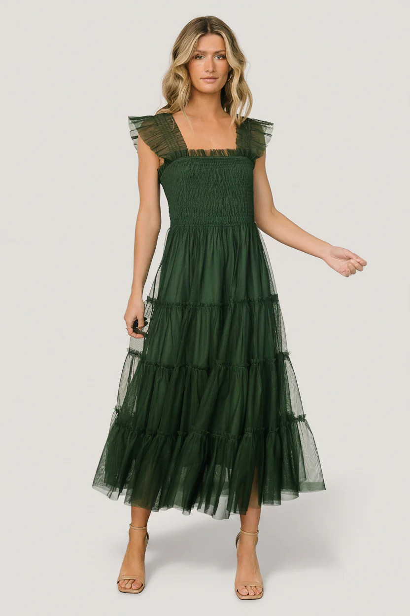 Emma Smocked Tulle Dress | Green | Baltic Born