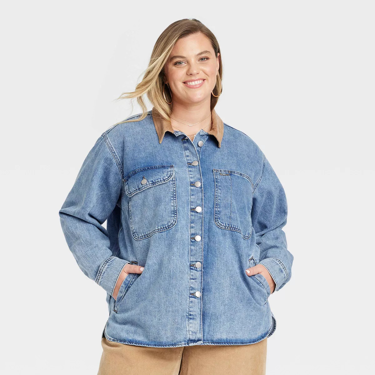 Women's Long Sleeve Denim Shacket - Universal Thread™ Blue | Target