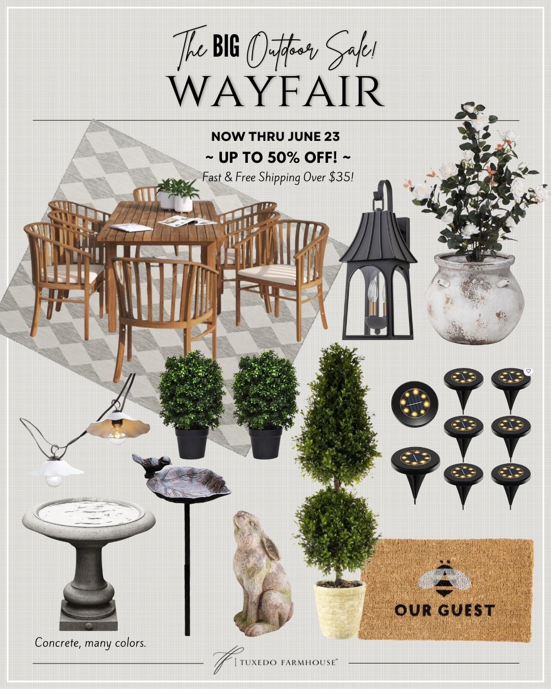 Wayfair has a great selection of furniture, rugs, faux plants, planters, lighting and garden décor!

Refresh your outdoors with BIG savings during @Wayfair’s BIG Outdoor Sale! Price points are up to 50% off and you get free & easy delivery on orders over $35!

#wayfairpartner #wayfair 


#LTKSaleAlert #LTKSeasonal #LTKHome