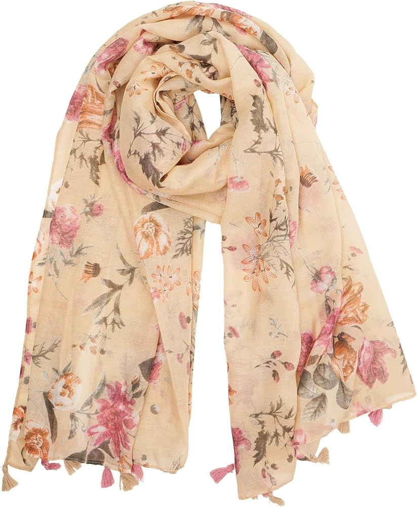 YOUR SMILE Large Boho Scarf for Women Lightweight Floral Printed Scarves Fall Winter Fashion Frin... | Amazon (US)