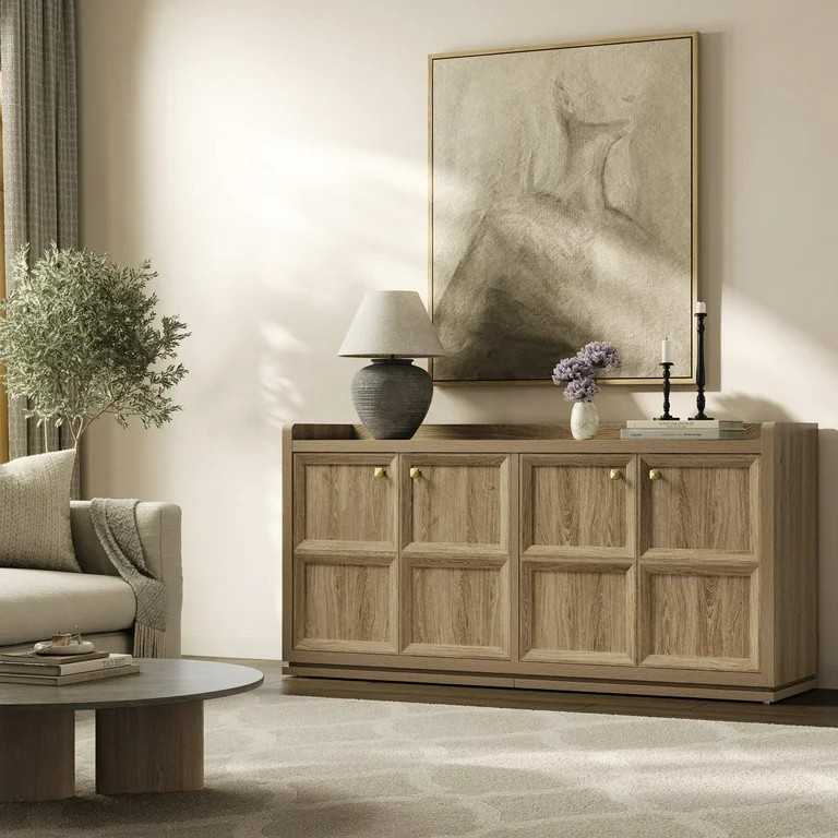 SICOTAS 62"W Large Sideboard Buffet Cabinet with 4 Doors, Farmhouse Kitchen Credenza with Adjusta... | Walmart (US)