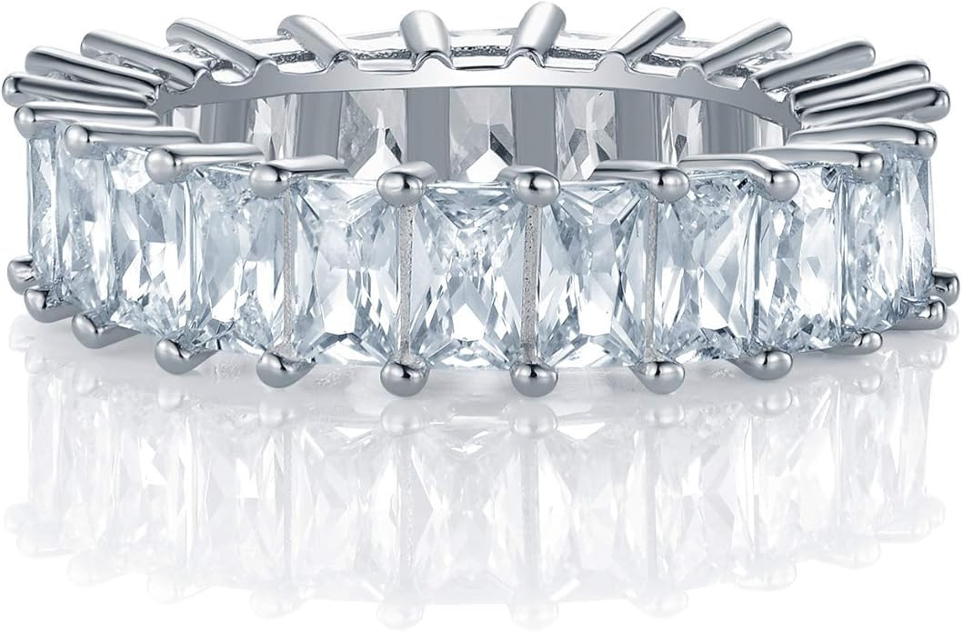XBRN Eternity Band,Cubic Zirconia Band Emerald Cut Eternity Ring Band for Women Men | Amazon (US)