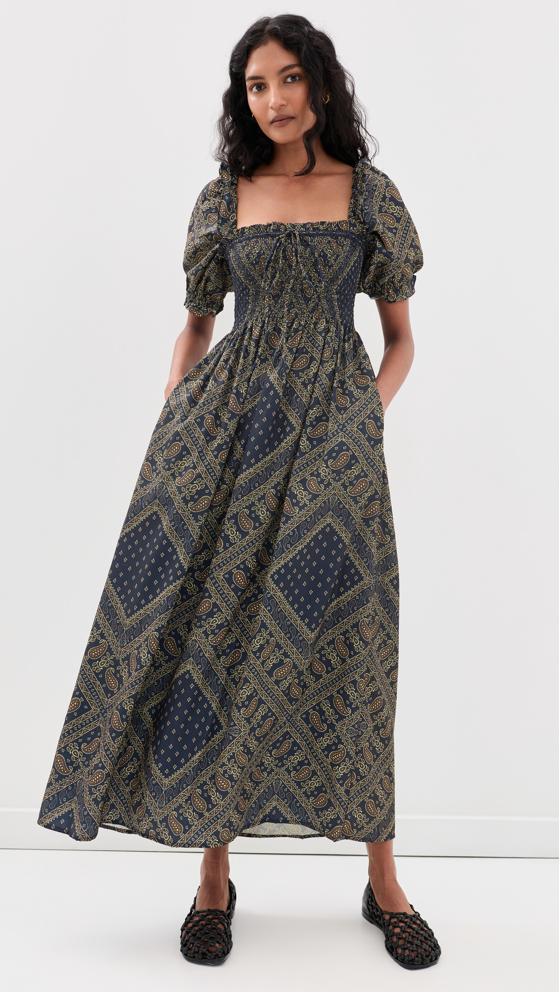 Hill House Home The Scarlett Midi Nap Dress Gemstone Scarf/Navy L | Shopbop