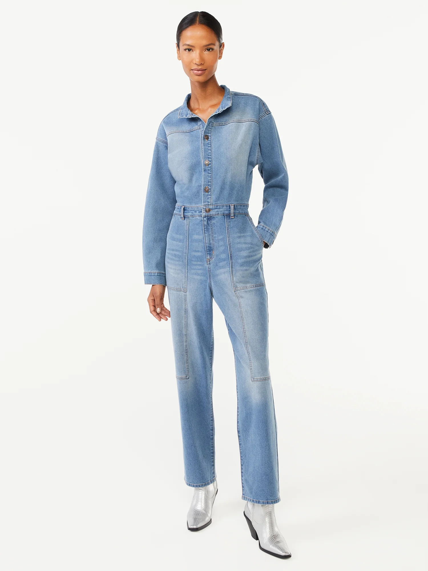 Scoop Women's Utility Denim Jumpsuit - Walmart.com | Walmart (US)