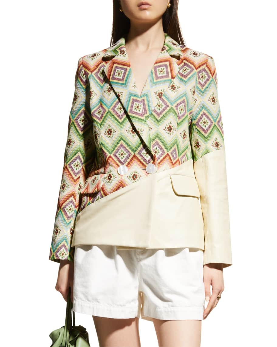 Autumn Adeigbo Morwen Abstract Leather Combo Jacket | Neiman Marcus