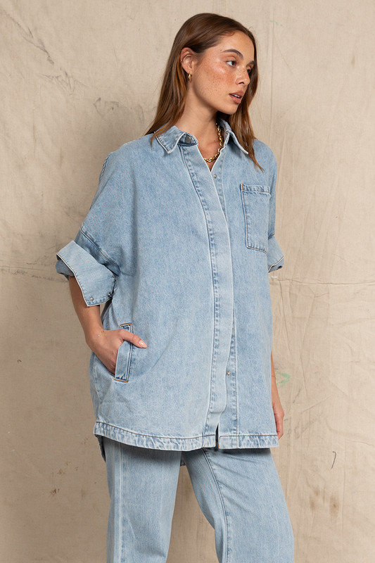 Oversized Shirt in Denim in Ice Blue | Bohemian Traders