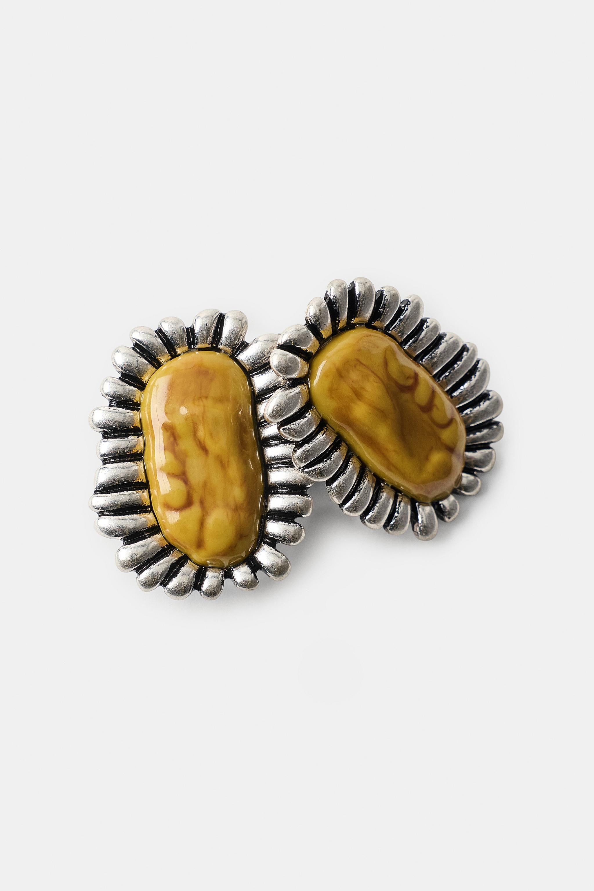 METALLIC RESIN TEXTURE EARRINGS | Zara US