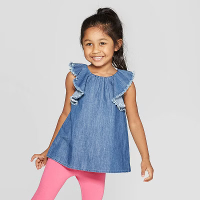 Toddler Girls' Denim T-Shirt - Cat & Jack™ Blue | Target