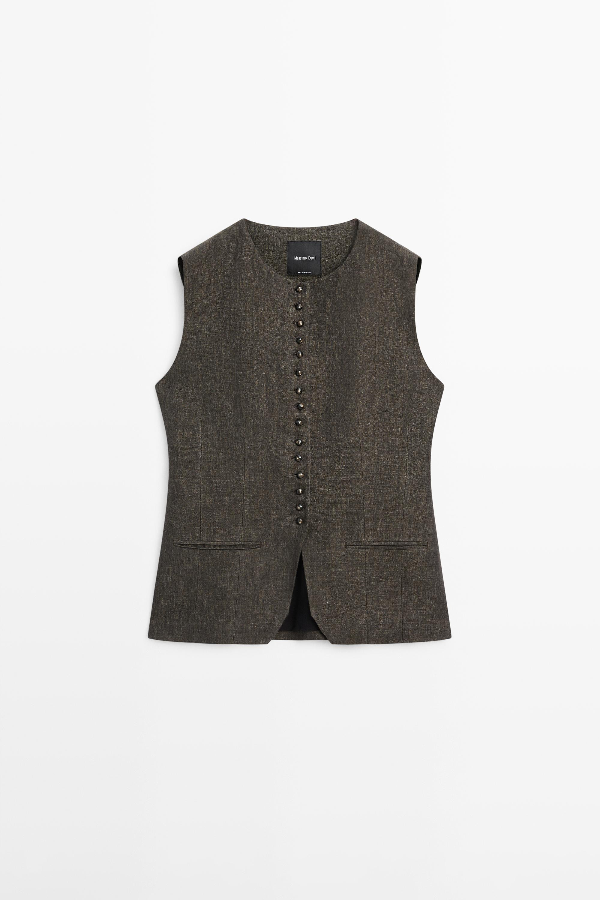 100% linen vest with button detail | Massimo Dutti US