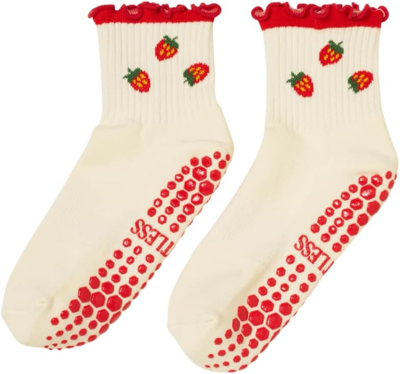 Shapes Studio Crew Half Calf Grip Socks, Cutest Fruits Pilates Socks, Ruffle socks, Non-Slip, Bar... | Amazon (US)